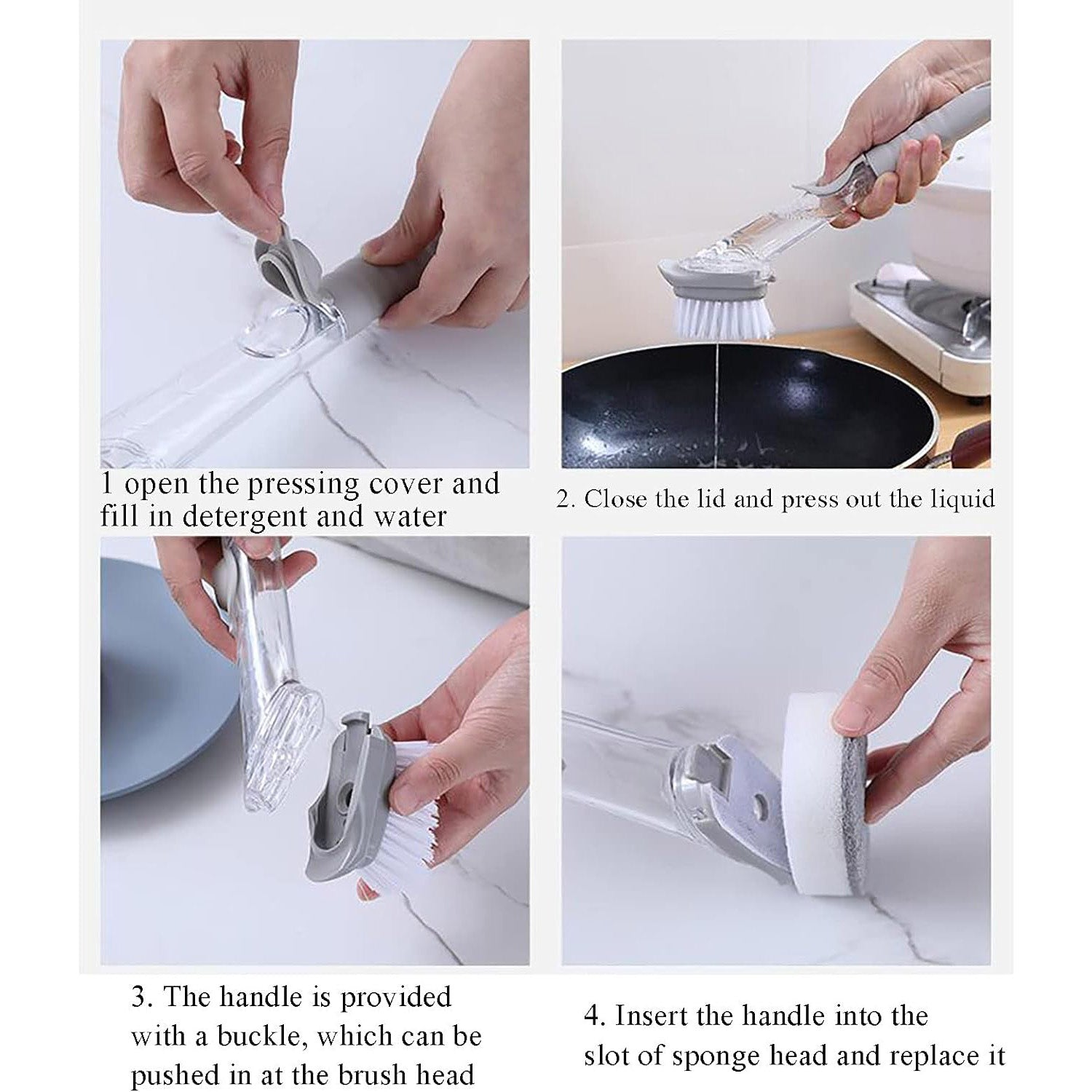 1271B Dish Scrubber with Soap Dispenser, Soap Dispensing Dish Brush Set, Dishwashing Brushes Kitchen Scrub Dish Wand for Dishes Sink Pot Pan Cleaning and Washing,1 Handle,3Refill Replacement Head 1271B Dish Scrubber with Soap Dispenser, Soap Dispensing Dish Brush Set, Dishwashing Brushes Kitchen Scrub Dish Wand for Dishes Sink Pot Pan Cleaning and Washing,1 Handle,3Refill Replacement Head